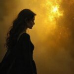 Mysterious image of past life memories, with a gold background